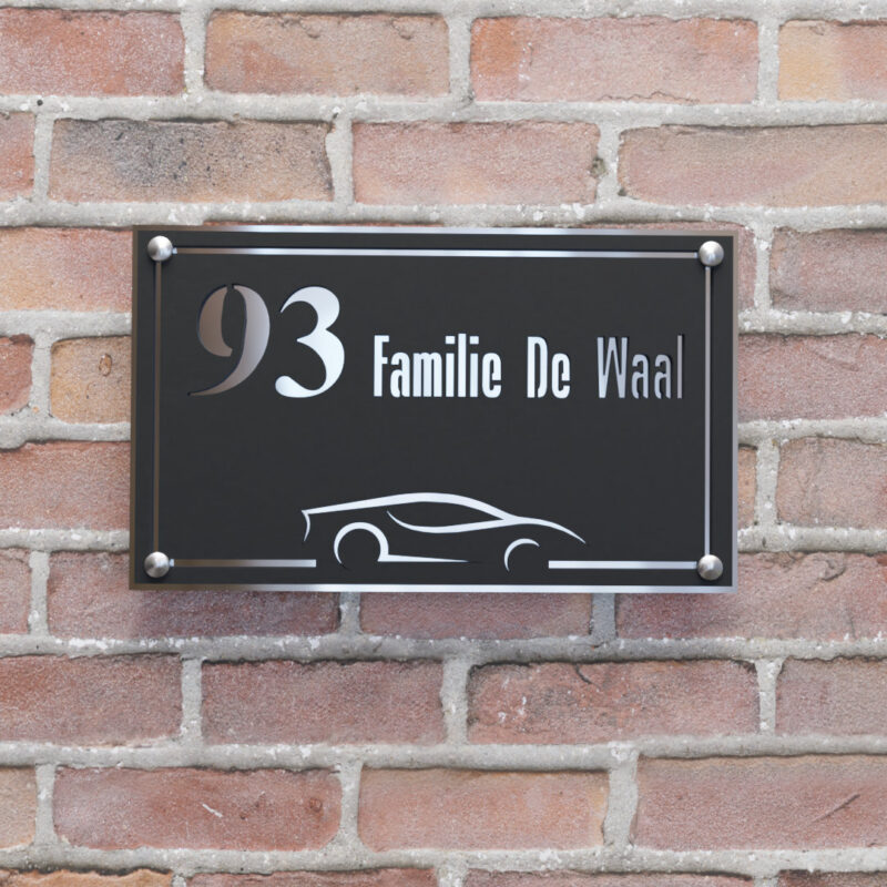 naambord rechthoek tweelaags kader auto zilver afstandhouders