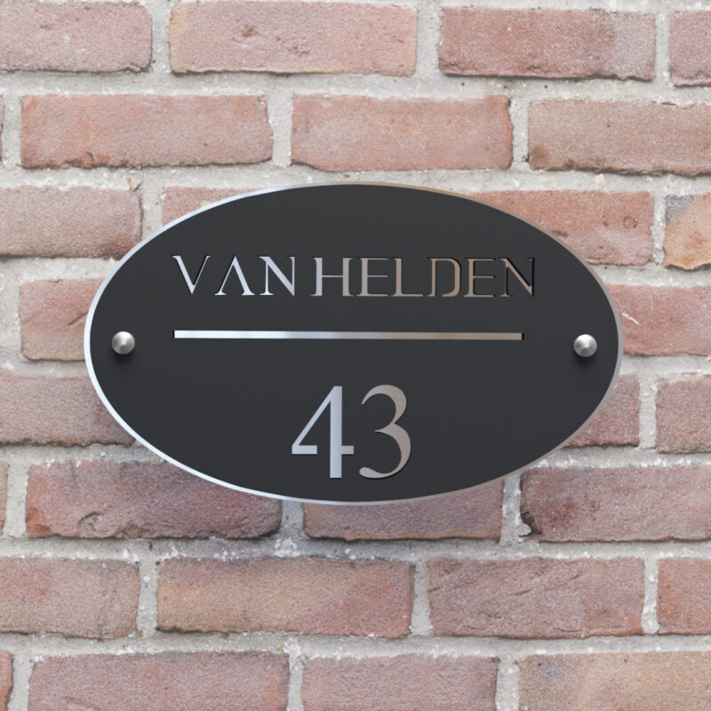 naambord ovaal met streep zilver afstandhouders
