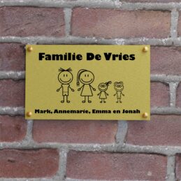 aluminium naambord 25x15 cartoon familie goud afstandhouders