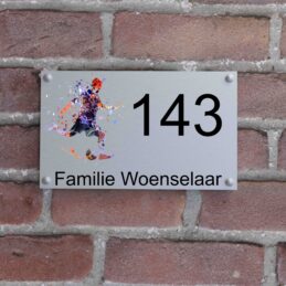 naambord voetbal 25x15 aluminium zilver met afstandshouders