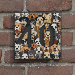 naambord vierkant print hond grijs afstandhouders