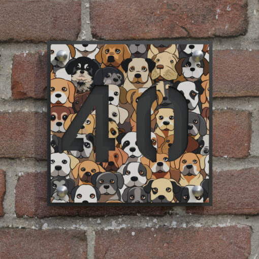 naambord vierkant print hond grijs afstandhouders