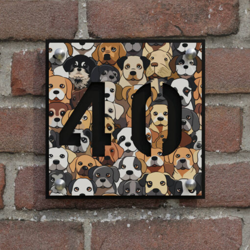 naambord vierkant print hond zwart afstandhouders