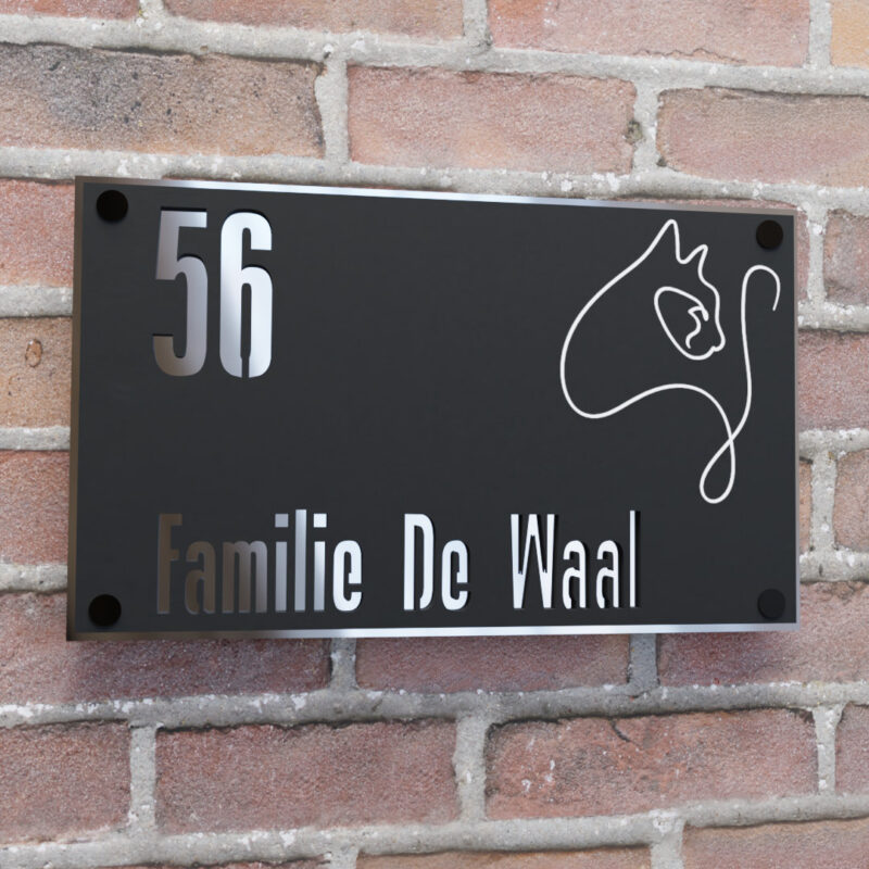 naambord rechthoek illustratie kat zilver snapcaps