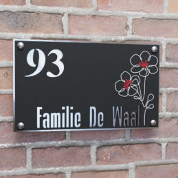 naambord rechthoek met illustratie bloem zilver afstandhouders