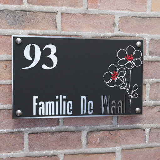 naambord rechthoek met illustratie bloem zilver afstandhouders