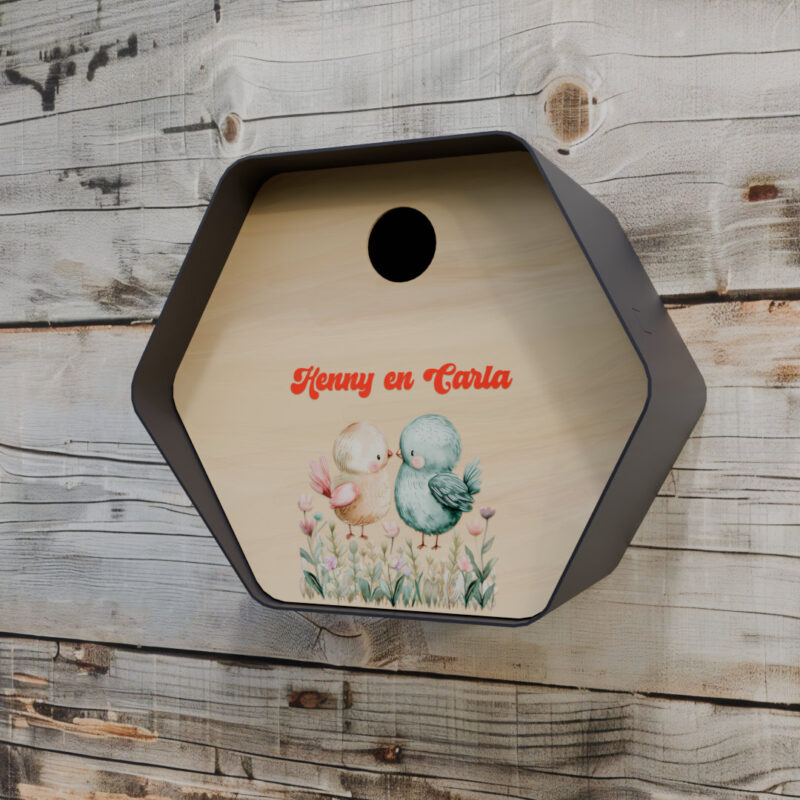 vogelhuisje hive antreciet tegen schutting