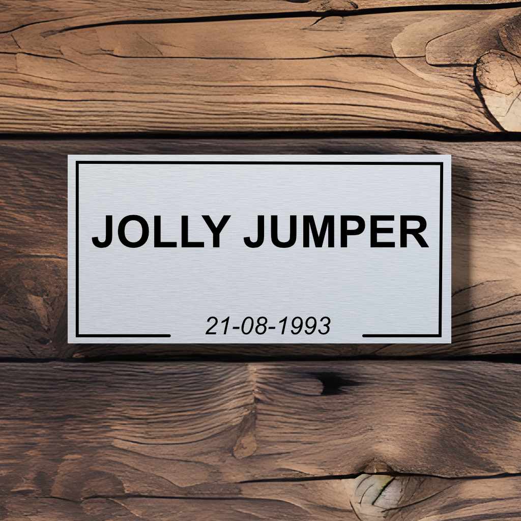 naambord alu 20x10 datum met kader achtergrond hout