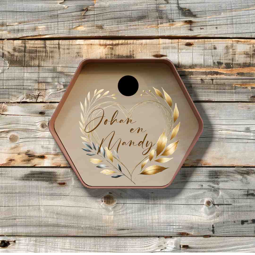 vogelhuisje hive rond met bedrukking bruin