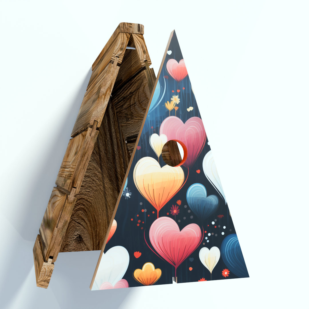 vogelhuis tipi gebrand hout vooraanzicht losse voorkant met print