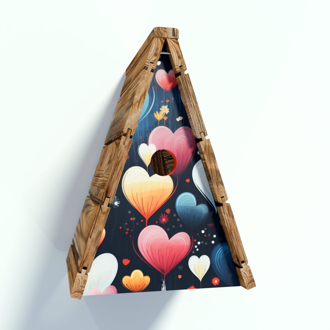 vogelhuis tipi gebrand hout vooraanzicht met print