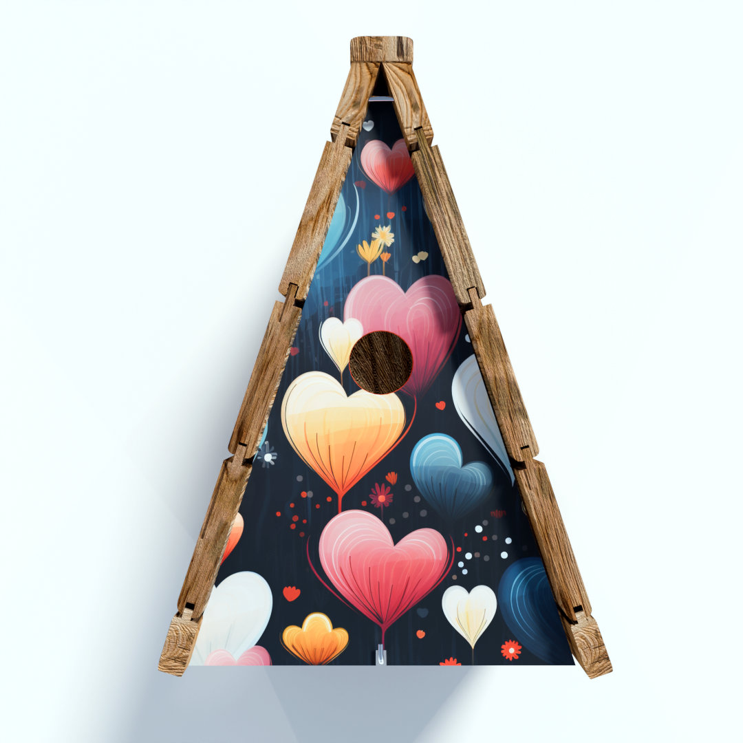 vogelhuis tipi gebrand hout vooraanzicht met print_2