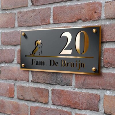 naambord duallayer hond spiegel goud afstandhouders