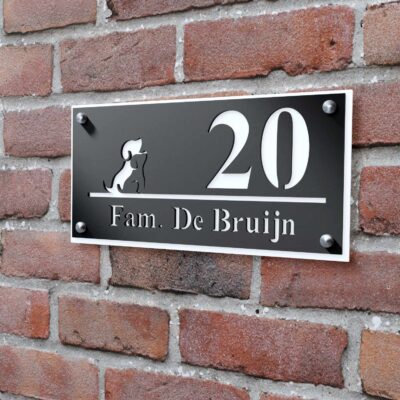 naambord duallayer hond spiegel wit afstandhouders