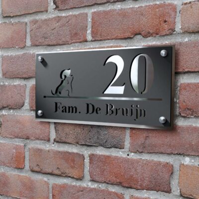 naambord duallayer hond spiegel zilver afstandhouders