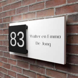 Zwart Naambord Rechthoek – Met Wit Vierkant & Huisnummer